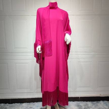 Muslim Women Batwing Sleeve Tassel Kaftan High Fashion Dress