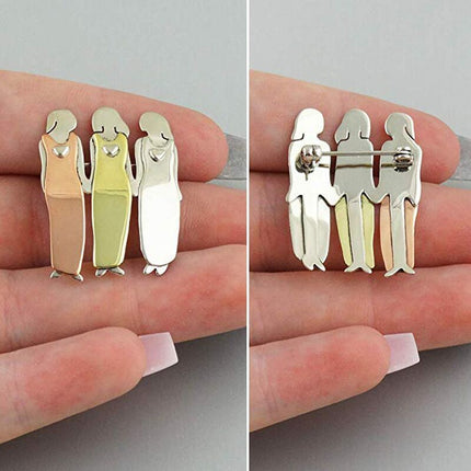 Fashion Jewelry Pink Enamel Pin Metal Heart Bond Between Three Sisters Designer Brooch Broches Vintage Brooches For Women