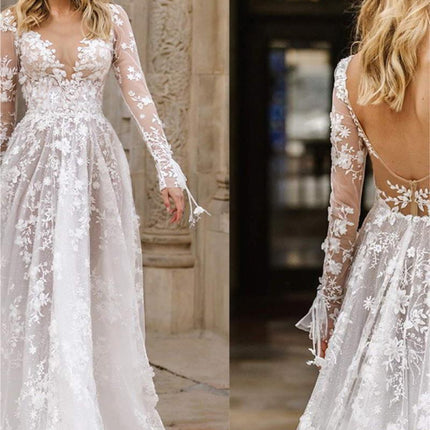 Wedding Dress Sexy Lace Long Sleeve Dress Evening Dress
