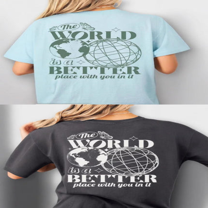 Letter 2D Printed Starry Sky Earth Cotton T-shirt Loose Short Sleeve Top