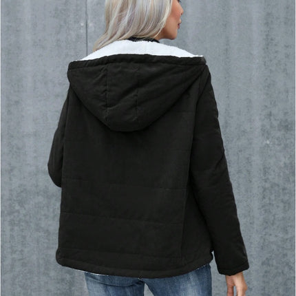 Women's Plain Zipper Front Hooded Fleece Casual Padded Padded Coat