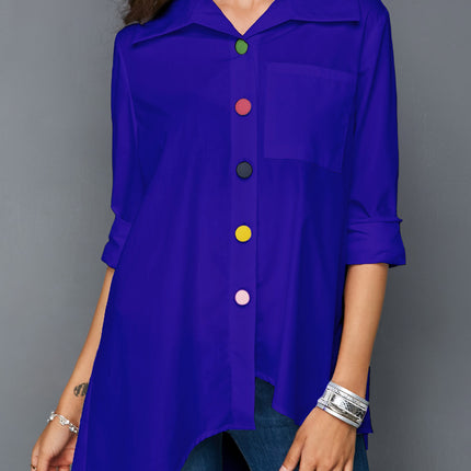 Women white shirt  colorful button simple tops