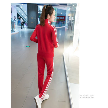Spring and Autumn New Korean Fashion Running Sportswear Set Female Student Stand Collar Three Bars Two Piece Set Women