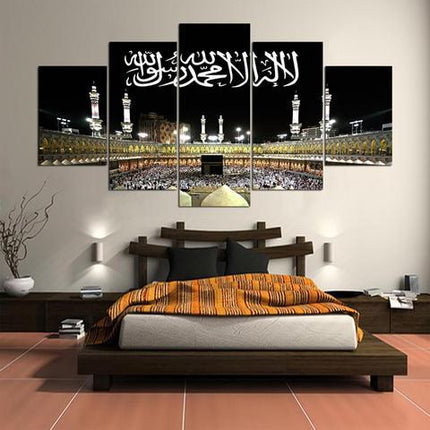 5 Piece Islamic Canvas - Masjid Al-Haram in Mecca with Kalimah