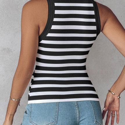 Slim Striped Vest With Bralette Ins Fashion Round Neck Sleeveless Tank Tops For Women Clothing