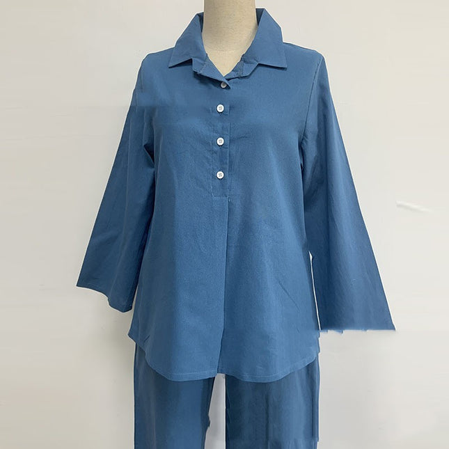 Lapel Top And Pants Two-piece Set For Women