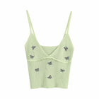 Women Fashion Butterfly Embroidery Cropped Knitted Blouses Vintage