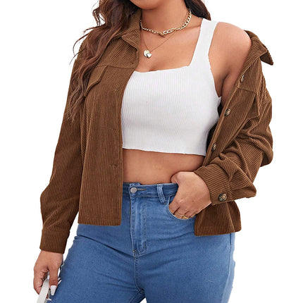 Plus Size Women's Loose Casual Short Corduroy Lapel Jacket
