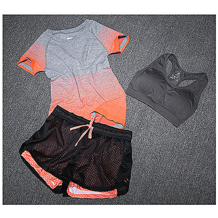 New Women Yoga Sport Suit Bra Set 3 Piece Female Short-sleeved Summer Sportswear Running Fitness Training Clothing