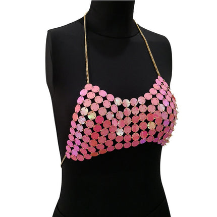 Sexy Metal Chain Tank Top Womens Silver Sparkly Sequins Hollow Plain Backless Club Vest Women Summer Beach Crop Tops