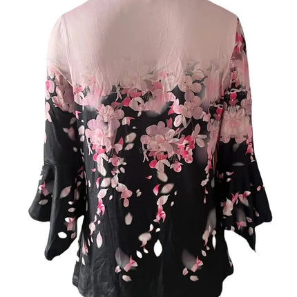 Spring And Autumn New Printed Spike Button Irregular Three-quarter Sleeve T-shirt Casual Top