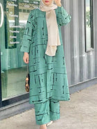 Women's Muslim Print Daily Suit Army Green Fashion Casual Set