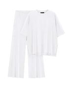 Casual Short Sleeve Pullover Top Wide Leg Pants Casual Suit