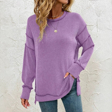 Twist Strip Split Long Sleeve Loose Sweatshirt Sweater