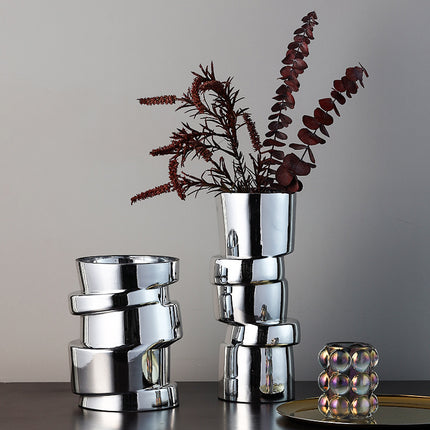 Electroplating Silver Glass Small Vase Modern Home Living Room Decorations