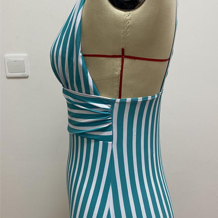 New Women Green Striped One-piece Bikini Swimsuit