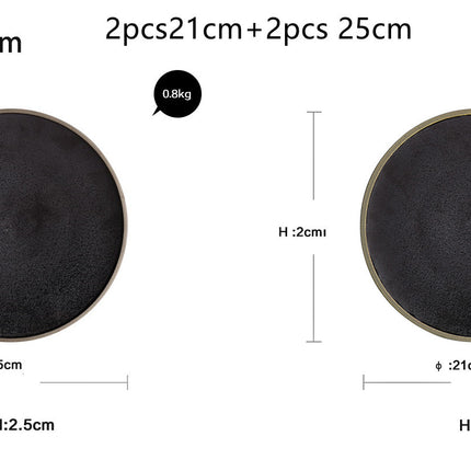 Black crystal large plate ceramic plate home dessert plate round flat plate