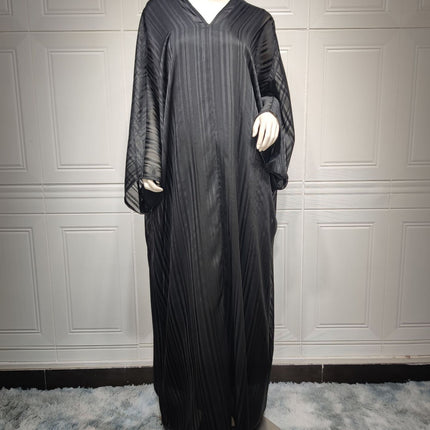 Muslim Abaya Fashion Dress Black Robe Shiny Figured Cloth Robe Two-piece Set