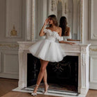 Lace Off-shoulder Mini Wedding Dress
