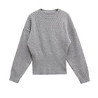 Women's Autumn And Winter Ribbed Woven O-neck Short Knitted Long Sleeve Sweater