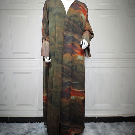 Coat Chiffon Printed Fashion Robe Shawl Dress Outer Wear Muslim Dubai