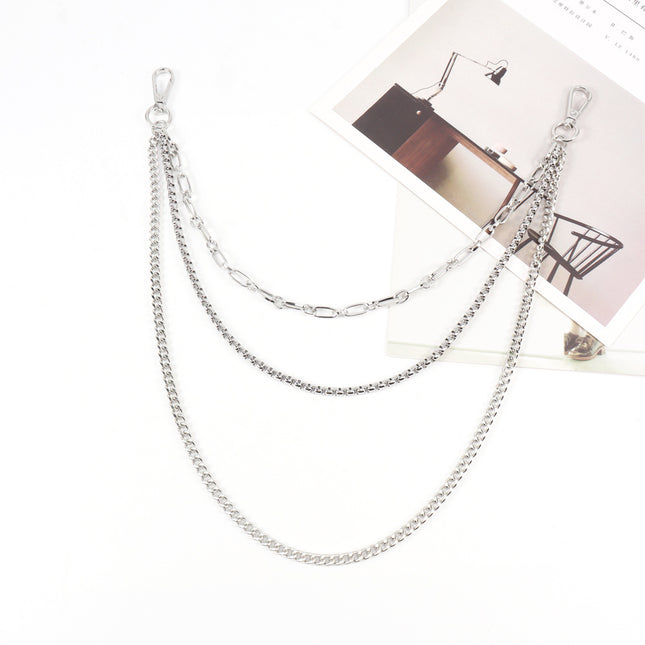 New European And American Style Pants Chain Men And Women Three-layer Silver Personality Chain With Jeans Punk Hip Hop Accessories