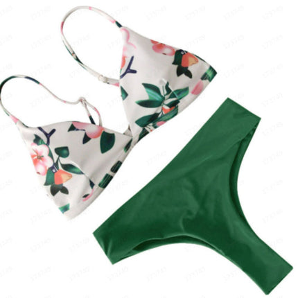 Solid Color Printing Bikini Beach Swimsuit