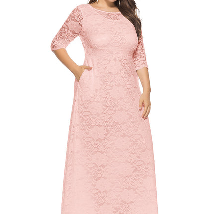 Plus Size Women New Hollow Lace Pocket Dress