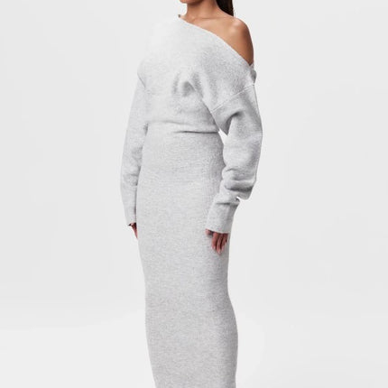 Ins Slim Long Sleeve Knitted Dress Evening Party Sexy Off-shoulder Bodycon Long Dresses