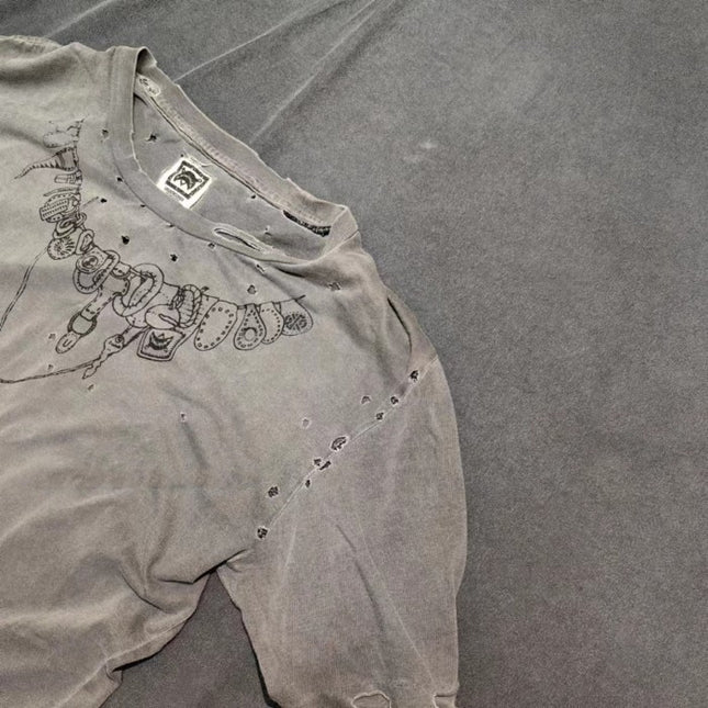 Damaged Neck lace Reworked Washed Short Sleeves