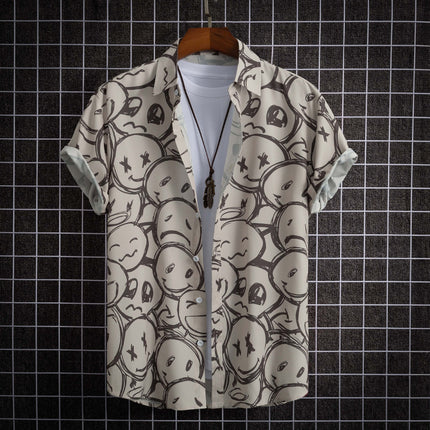 Men's Short-sleeved Shirt 3D Digital Printing Hawaiian Trendy Cardigan Shirt
