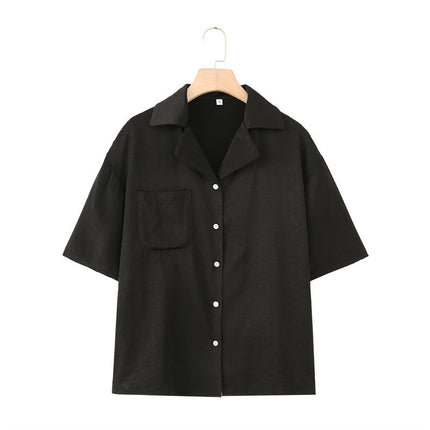 French Lapel Short Sleeve Shirt Outfit Loose Shorts Two-piece Set