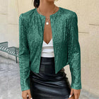 Stand Collar Color Matching Sequins Coat Short Casual Jacket