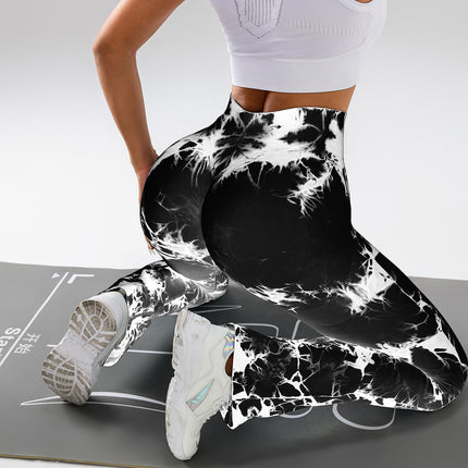 High-Waist Tummy Control Flare Yoga Pants For Women, Tie-Dye Stretch Slimming Bootcut Workout Pants, Fitness & Sports Activewear
