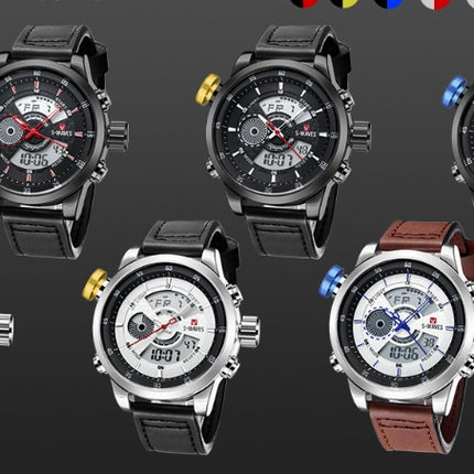 Trendy casual double men's watch Waterproof high quality belt electronic quartz watch