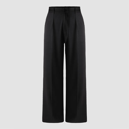 High Waist Plus Size Pocket Straight Skinny Casual Suit Pants - Draped Design