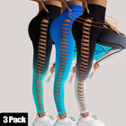 3 Pack Women's Gradient Color Butterfly Hollow High Waist Butt Lifting Long Fitness Pants, Seamless Leggings For Women High Waist Yoga Pants, Scrunch Butt Lifting Elastic Tights
