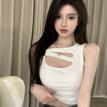 Hollowed Out White Small Suspender Tank Top For Women