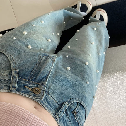 Pearl Straight Jeans High Waist Slim-fit Wide-leg Pants Women