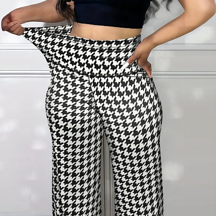 Plus Size Bird Check Comfortable Loose Women's Straight Leg Pants