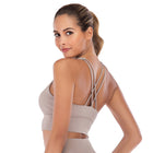 Skinny Cross Strappy Sport Bra Women Shockproof Fitness Crop Tops Push Up Underwear Nude Padded Sports Gym Yoga Bra Sportswear