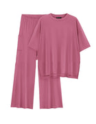 Casual Short Sleeve Pullover Top Wide Leg Pants Casual Suit
