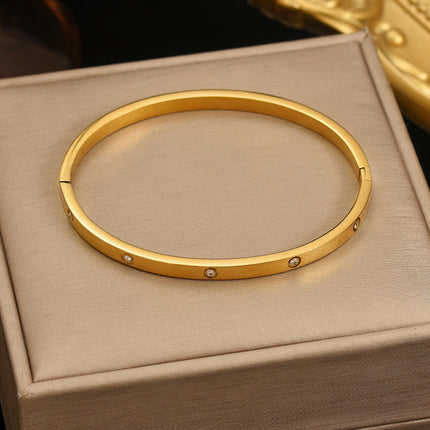Lxalry 18K Gold Plated Stainless Steel Minimalist Bracelet Hypoallergenic Circle Rhinestone Jewelry  Secure Inlay Tarnish Free Design Skin Safe Luxury Gift For Her Golden Hour Glow, Everyday Wear A