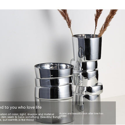 Electroplating Silver Glass Small Vase Modern Home Living Room Decorations