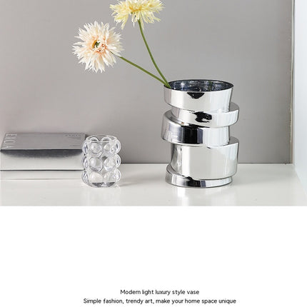 Electroplating Silver Glass Small Vase Modern Home Living Room Decorations