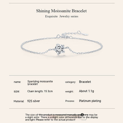 S925 Sterling Silver Simple Luxury Claw Inlaid Moissanite Fashion Bracelet