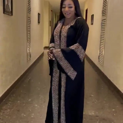 Women's Fashion Rhinestone Swing Dress Muslim Style Robe