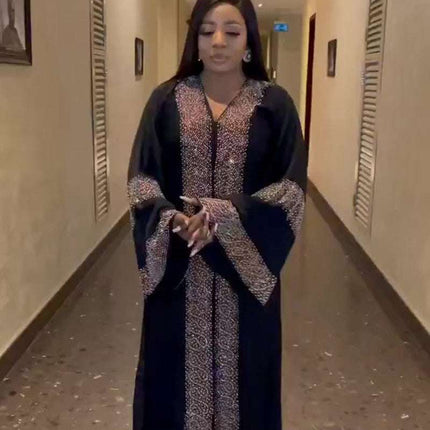 Women's Fashion Rhinestone Swing Dress Muslim Style Robe