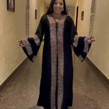 Women's Fashion Rhinestone Swing Dress Muslim Style Robe