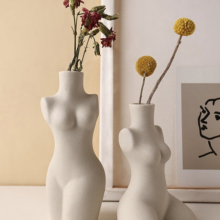 Body Modeling Art Vase Silent Style Ceramic Vase Sculpture White Plain Embryo Flower Vase